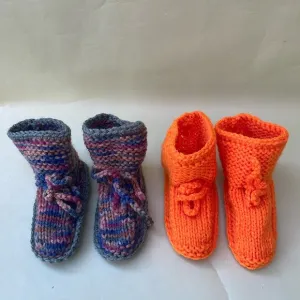 New multicolored/bright orange wool blend hand knitted shoes