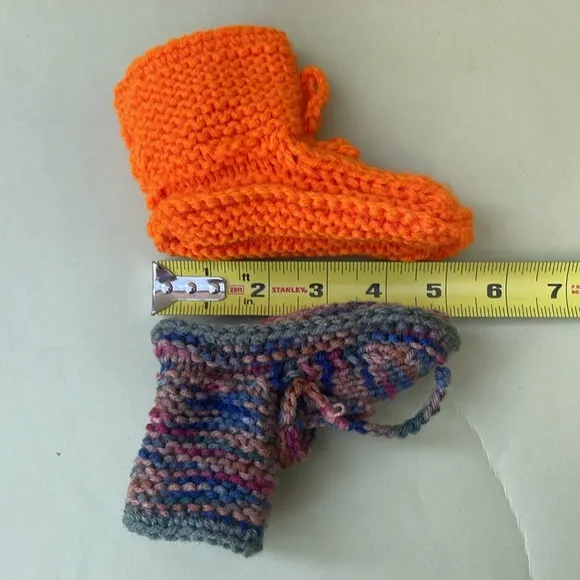 New multicolored/bright orange wool blend hand knitted shoes