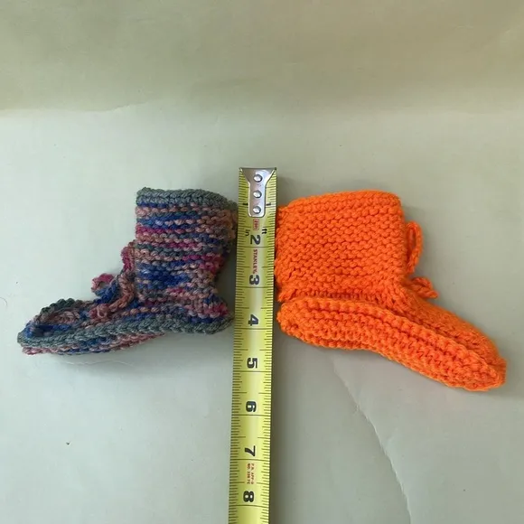 New multicolored/bright orange wool blend hand knitted shoes