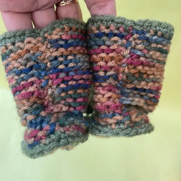 New multicolored/bright orange wool blend hand knitted shoes
