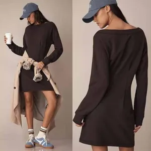 NEW Nation LTD Ronni Pullover Drop Shoulder Sweatshirt Mini Dress Black Sz Large