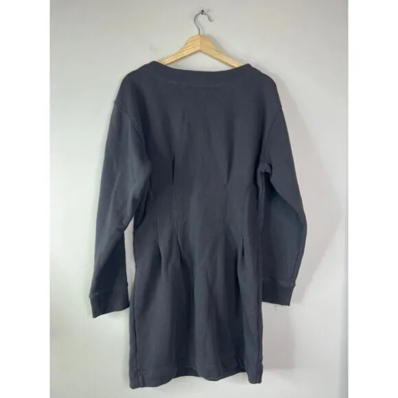 NEW Nation LTD Ronni Pullover Drop Shoulder Sweatshirt Mini Dress Black Sz Large