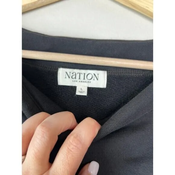 NEW Nation LTD Ronni Pullover Drop Shoulder Sweatshirt Mini Dress Black Sz Large