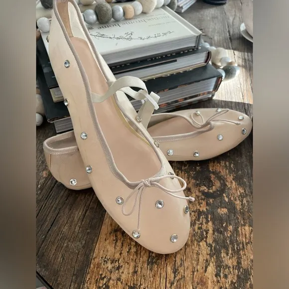 New Never Worn! Popular Leonie ballet flats by Loeffler Randall w/amesh crystals
