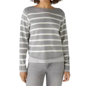 NEW OUI vega stripe double layer sweater in grey white
