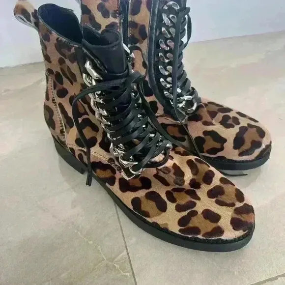 NEW Pancaldi Combat Boots leopard print size 10