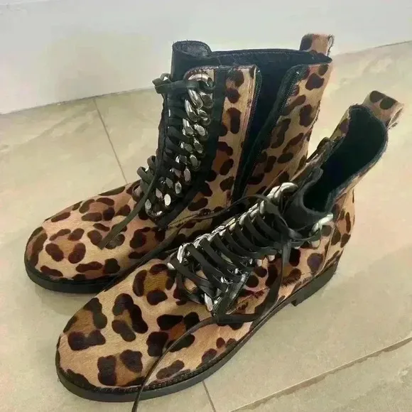 NEW Pancaldi Combat Boots leopard print size 10
