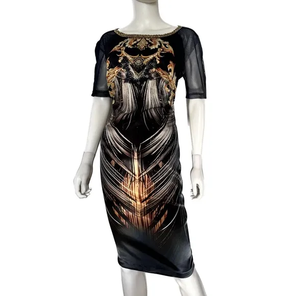 NEW POLEN POE SATIN DRESS SHORT SHEER SLEEVES FORMAL UNLINED‎ BOAT NECK