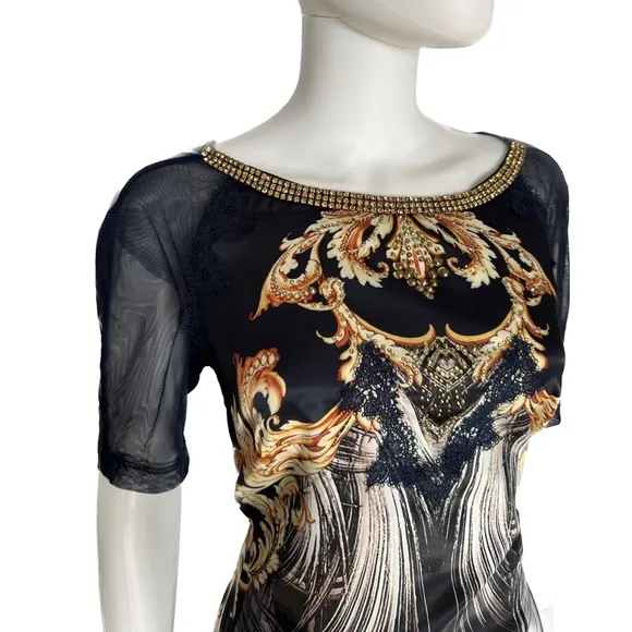 NEW POLEN POE SATIN DRESS SHORT SHEER SLEEVES FORMAL UNLINED‎ BOAT NECK