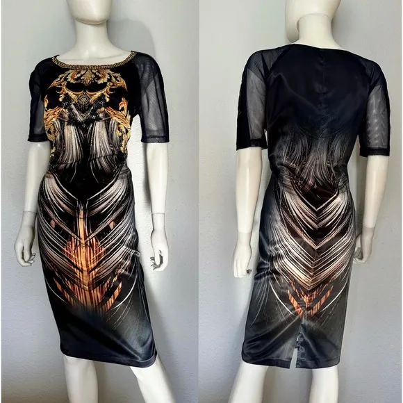 NEW POLEN POE SATIN DRESS SHORT SHEER SLEEVES FORMAL UNLINED‎ BOAT NECK