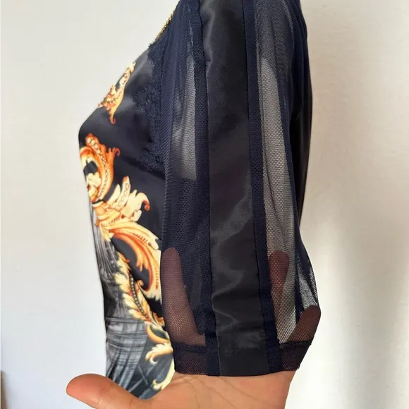 NEW POLEN POE SATIN DRESS SHORT SHEER SLEEVES FORMAL UNLINED‎ BOAT NECK