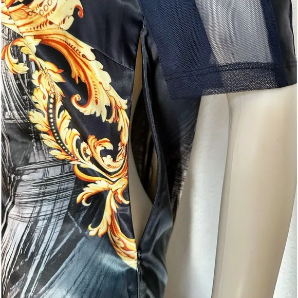 NEW POLEN POE SATIN DRESS SHORT SHEER SLEEVES FORMAL UNLINED‎ BOAT NECK