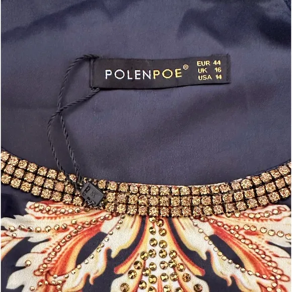 NEW POLEN POE SATIN DRESS SHORT SHEER SLEEVES FORMAL UNLINED‎ BOAT NECK