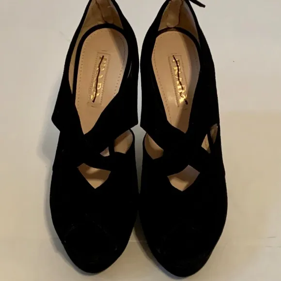 NEW PRADA SUEDE PEEPTOE WEDGES 40/10