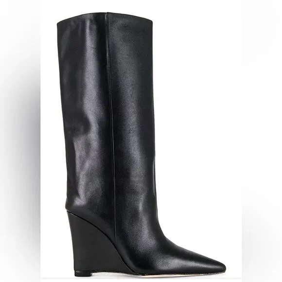 New Raye Revolve Denisse Boots Black leather knee high wedges shoes box 7