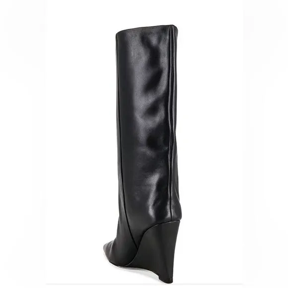 New Raye Revolve Denisse Boots Black leather knee high wedges shoes box 7