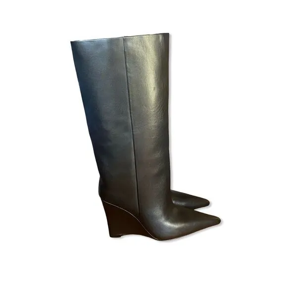 New Raye Revolve Denisse Boots Black leather knee high wedges shoes box 7
