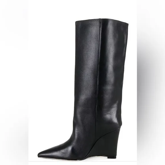 New Raye Revolve Denisse Boots Black leather knee high wedges shoes box 7