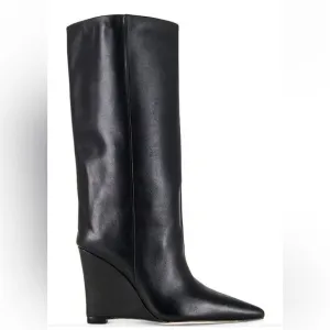 New Raye Revolve Denisse Boots Black leather knee high wedges shoes box 7
