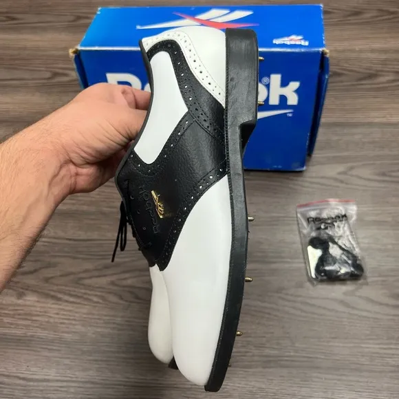 NEW Reebok White &amp; Black Saddle Oxford Golf Shoes 9 M