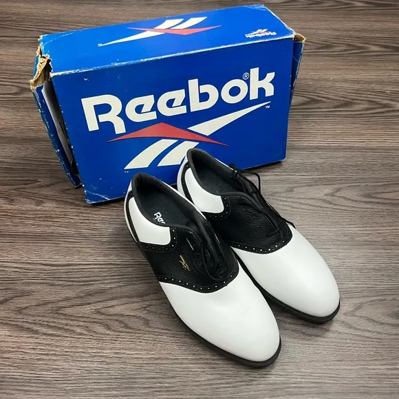 NEW Reebok White &amp; Black Saddle Oxford Golf Shoes 9.5 M