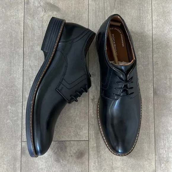 NEW Rockport Men's Kenton Plain Toe Oxford Black Glass CH5581 sz 10