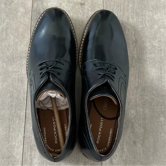 NEW Rockport Men's Kenton Plain Toe Oxford Black Glass CH5581 sz 10