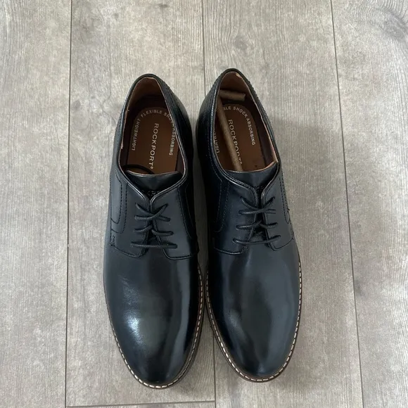 NEW Rockport Men's Kenton Plain Toe Oxford Black Glass CH5581 sz 10