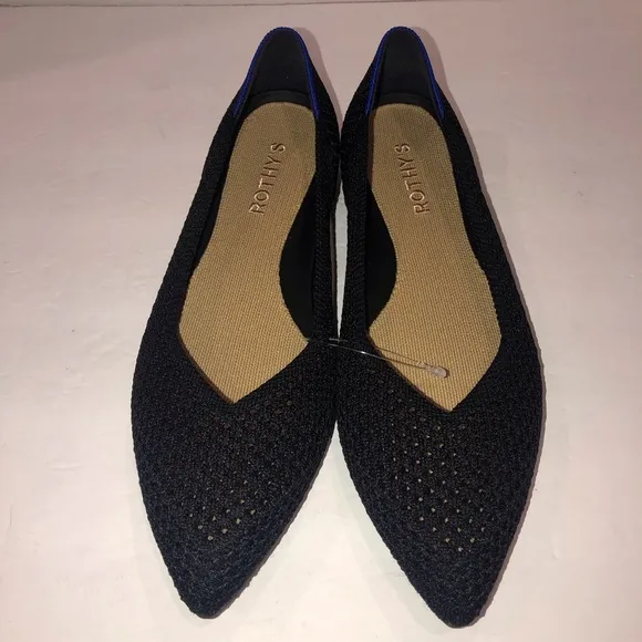 New Rothy’s Anthropologie The Point II Black Noir Mesh Ballet Flats Shoes sz 8