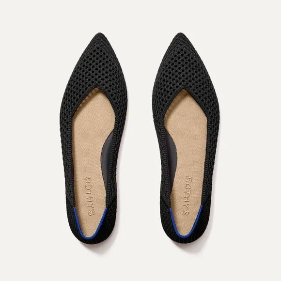 New Rothy’s Anthropologie The Point II Black Noir Mesh Ballet Flats Shoes sz 8