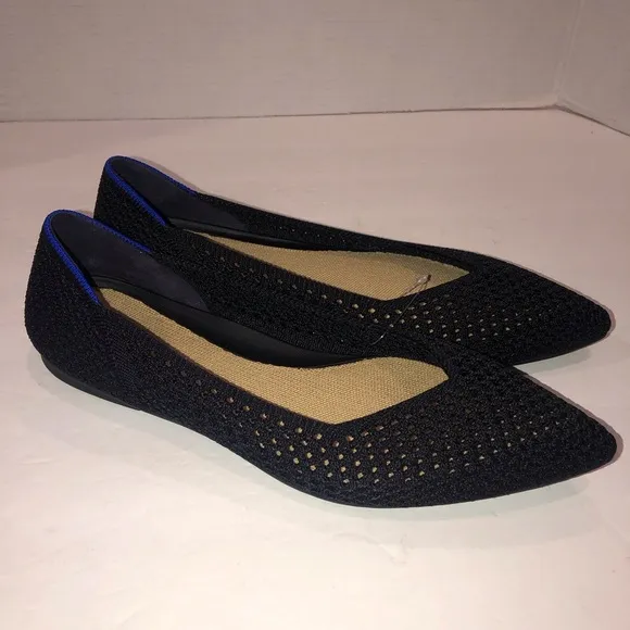 New Rothy’s Anthropologie The Point II Black Noir Mesh Ballet Flats Shoes sz 8