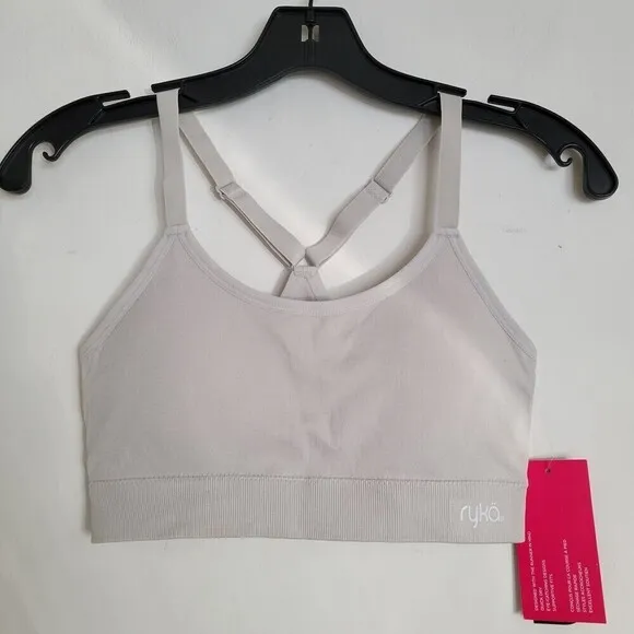NEW RYKA Microchip Padded Cross Racerback Sports Bra Gray Size Medium