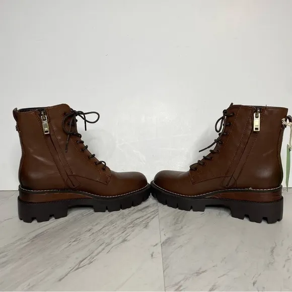 New! Sam Edelman Garret Brown Leather Lace Up Combat Boot 5M