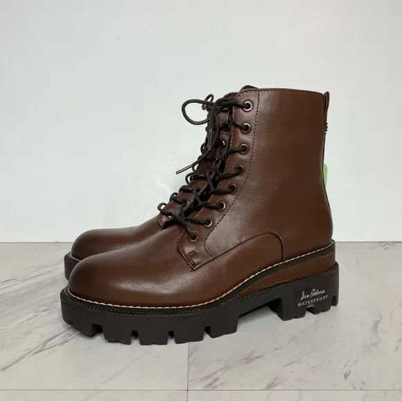 New! Sam Edelman Garret Brown Leather Lace Up Combat Boot 5M