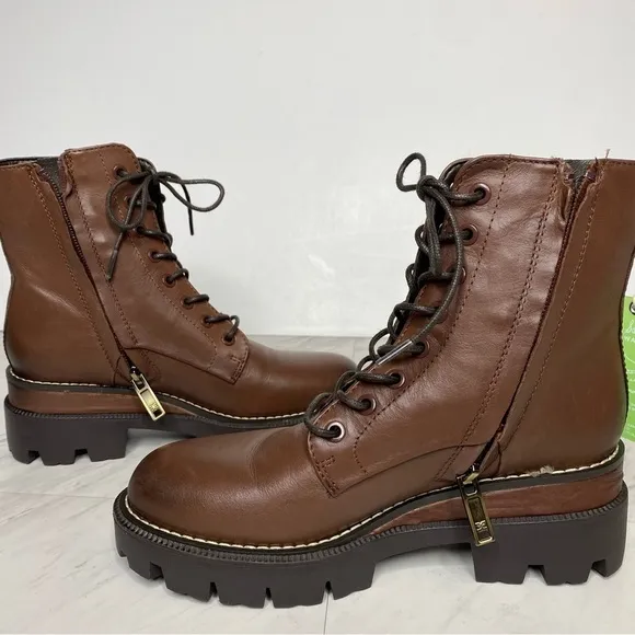 New! Sam Edelman Garret Brown Leather Lace Up Combat Boot 5M