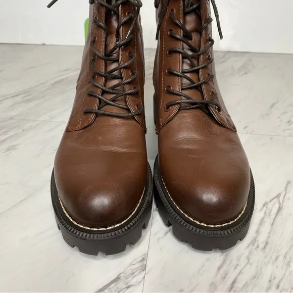 New! Sam Edelman Garret Brown Leather Lace Up Combat Boot 5M