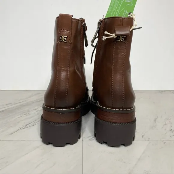 New! Sam Edelman Garret Brown Leather Lace Up Combat Boot 5M