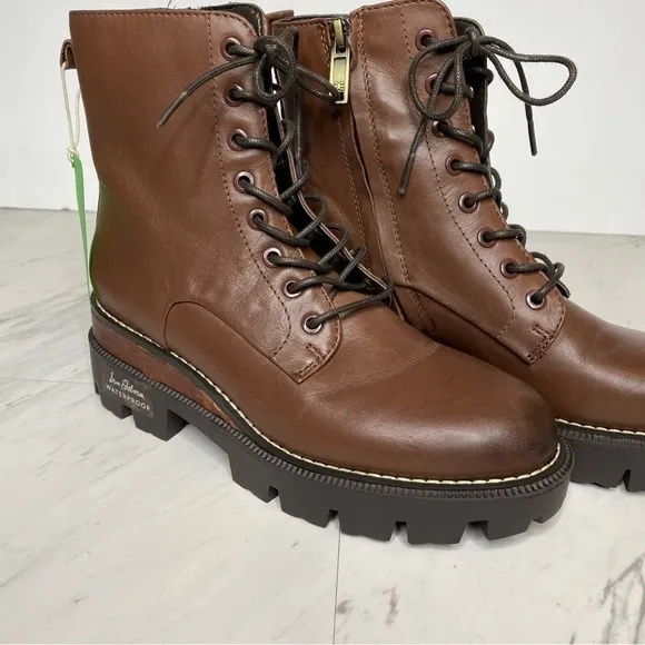New! Sam Edelman Garret Brown Leather Lace Up Combat Boot 5M