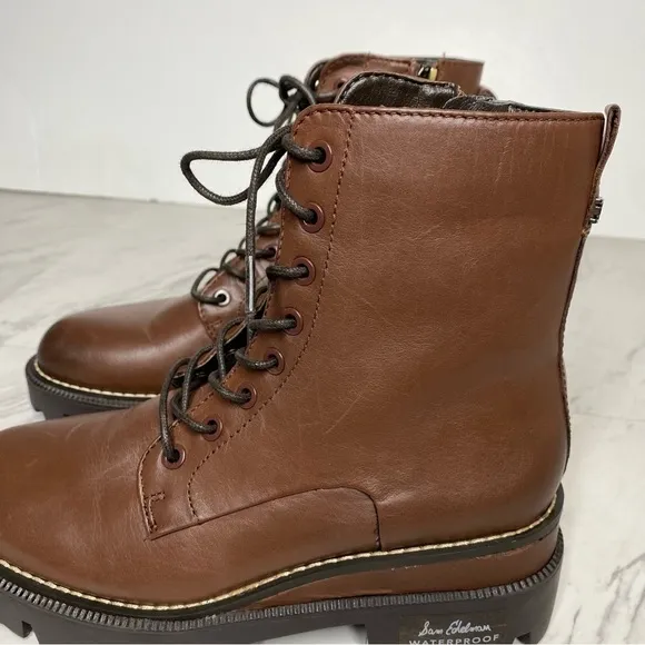 New! Sam Edelman Garret Brown Leather Lace Up Combat Boot 5M