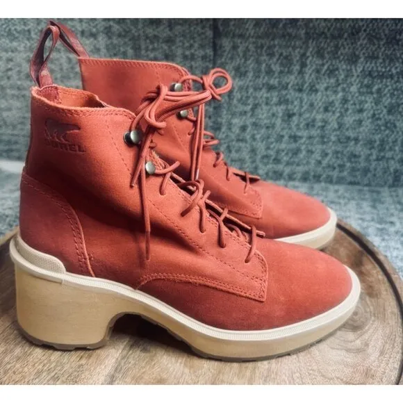 NEW Sorel Hi-Line Waterproof Leather Chelsea Lace up Combat Lug Boots Women's 8
