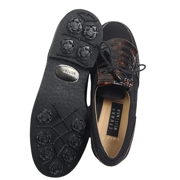 New Stuart Weitzman Tortoise Kiltie Oxford With Spikes Golf Shoes sz 6
