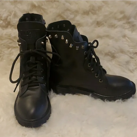 NEW Taizile TZL208 Sport black leather studded moto combat boots 9.5