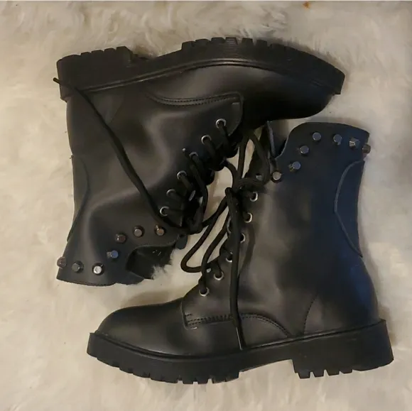 NEW Taizile TZL208 Sport black leather studded moto combat boots 9.5