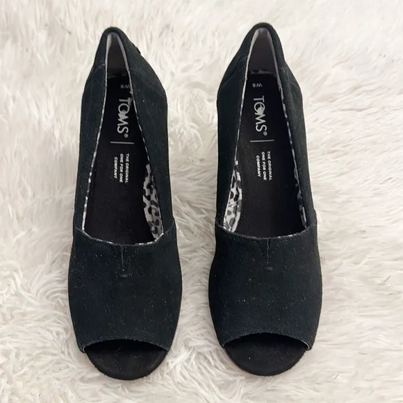 NEW TOMS Michelle Black Brown peep toe wedges sandals women size 6