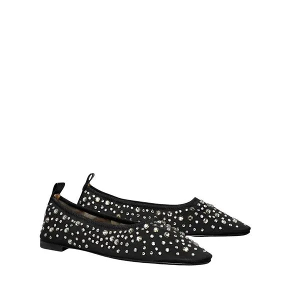 NEW TORY BURCH crystal ballet flats in black