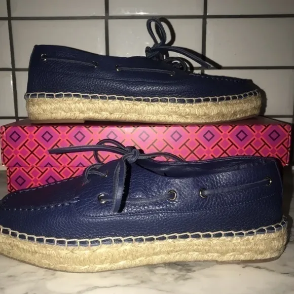 New‎ Tory Burch Navy Blue Sea Skipper Boat Shoes