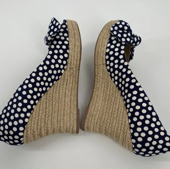 New Tory Burch Polka Dot Wedges Nautical Bow Wedges Boat Summer Spring Sandals