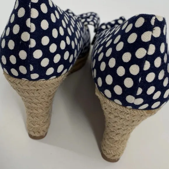 New Tory Burch Polka Dot Wedges Nautical Bow Wedges Boat Summer Spring Sandals