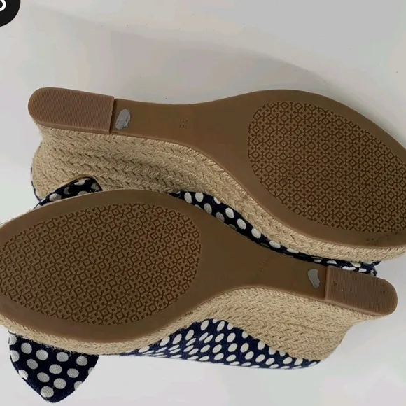 New Tory Burch Polka Dot Wedges Nautical Bow Wedges Boat Summer Spring Sandals