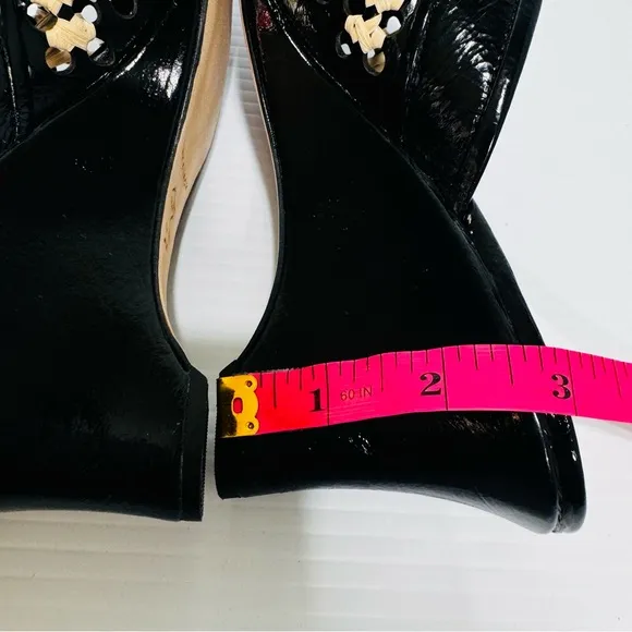 New Tory Burch Raffia Black Patent Leather Woven Wedges Size 8